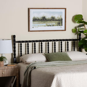 Baxton Studio Edaline Rubberwood Spindle Queen Headboard Tropical Boho Bedroom Accent