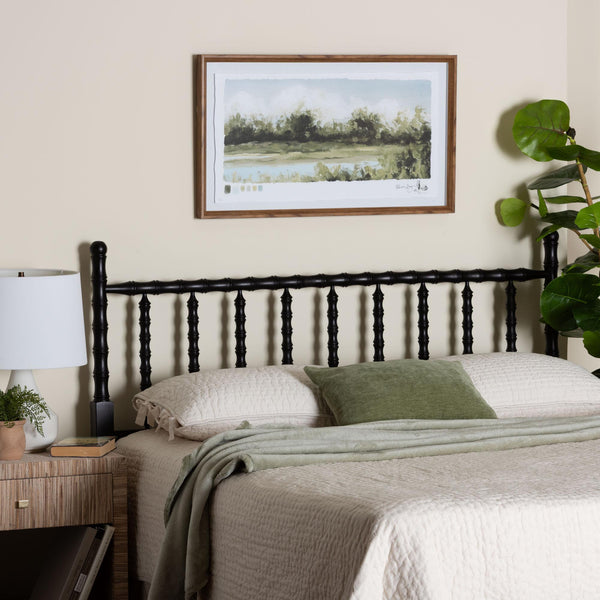 Baxton Studio Edaline Rubberwood Spindle Queen Headboard Tropical Boho Bedroom Accent