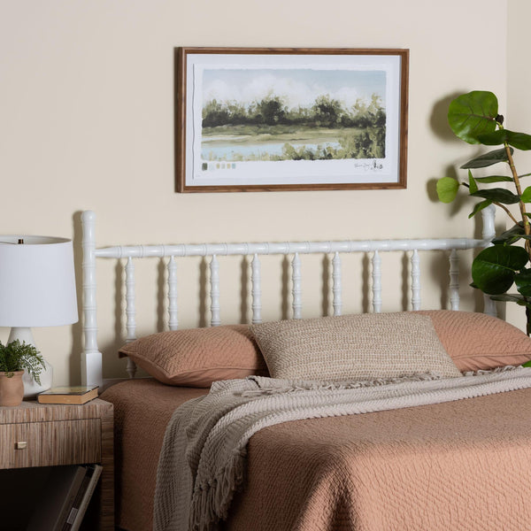 Baxton Studio Edaline Rubberwood Spindle Queen Headboard Boho Coastal Bedroom Accent