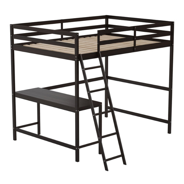 English Elm Riley Loft Bed Frame with Integrated Desk, Stylish Space-Saving Design for Kids and Teens' Rooms Espresso Full MH-LBD5-ESP-F-GG