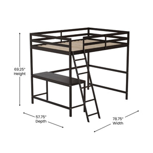 English Elm Riley Loft Bed Frame with Integrated Desk, Stylish Space-Saving Design for Kids and Teens' Rooms Espresso Full MH-LBD5-ESP-F-GG
