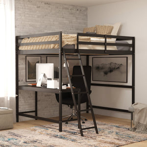 English Elm Riley Loft Bed Frame with Integrated Desk, Stylish Space-Saving Design for Kids and Teens' Rooms Espresso Full MH-LBD5-ESP-F-GG