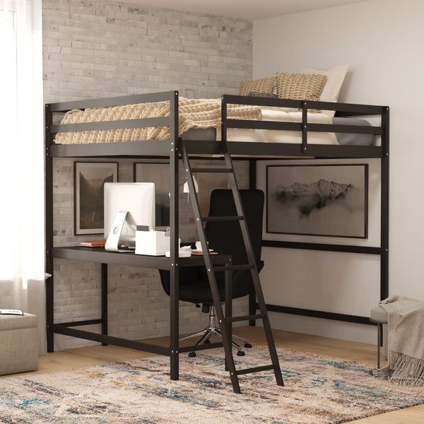 English Elm Riley Loft Bed Frame with Integrated Desk, Stylish Space-Saving Design for Kids and Teens' Rooms Espresso Full MH-LBD5-ESP-F-GG