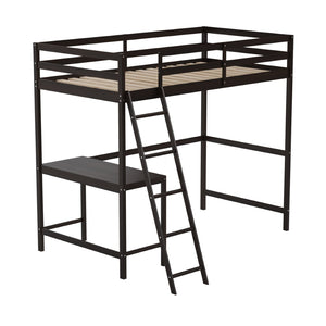 English Elm Riley Loft Bed Frame with Integrated Desk, Stylish Space-Saving Design for Kids and Teens' Rooms Espresso Twin MH-LBD5-ESP-T-GG