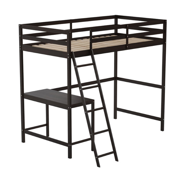 English Elm Riley Loft Bed Frame with Integrated Desk, Stylish Space-Saving Design for Kids and Teens' Rooms Espresso Twin MH-LBD5-ESP-T-GG