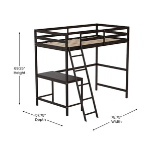 English Elm Riley Loft Bed Frame with Integrated Desk, Stylish Space-Saving Design for Kids and Teens' Rooms Espresso Twin MH-LBD5-ESP-T-GG