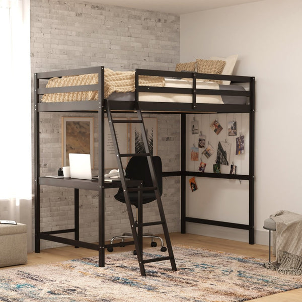 English Elm Riley Loft Bed Frame with Integrated Desk, Stylish Space-Saving Design for Kids and Teens' Rooms Espresso Twin MH-LBD5-ESP-T-GG
