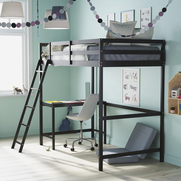 English Elm Riley Loft Bed Frame with Integrated Desk, Stylish Space-Saving Design for Kids and Teens' Rooms Espresso Twin MH-LBD5-ESP-T-GG