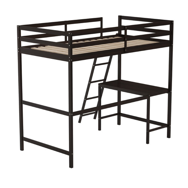 English Elm Riley Loft Bed Frame with Integrated Desk, Stylish Space-Saving Design for Kids and Teens' Rooms Espresso Twin MH-LBD5-ESP-T-GG