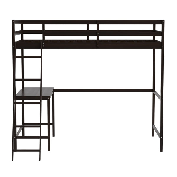 English Elm Riley Loft Bed Frame with Integrated Desk, Stylish Space-Saving Design for Kids and Teens' Rooms Espresso Twin MH-LBD5-ESP-T-GG