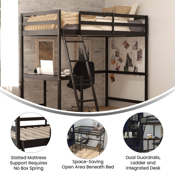 English Elm Riley Loft Bed Frame with Integrated Desk, Stylish Space-Saving Design for Kids and Teens' Rooms Espresso Twin MH-LBD5-ESP-T-GG