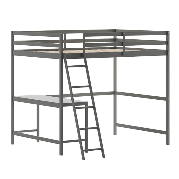 English Elm Riley Loft Bed Frame with Integrated Desk, Stylish Space-Saving Design for Kids and Teens' Rooms Light Gray Full MH-LBD5-LGY-F-GG