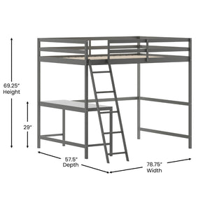 English Elm Riley Loft Bed Frame with Integrated Desk, Stylish Space-Saving Design for Kids and Teens' Rooms Light Gray Full MH-LBD5-LGY-F-GG