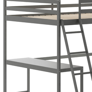 English Elm Riley Loft Bed Frame with Integrated Desk, Stylish Space-Saving Design for Kids and Teens' Rooms Light Gray Full MH-LBD5-LGY-F-GG