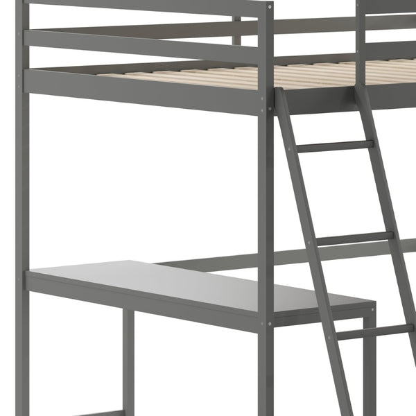 English Elm Riley Loft Bed Frame with Integrated Desk, Stylish Space-Saving Design for Kids and Teens' Rooms Light Gray Full MH-LBD5-LGY-F-GG