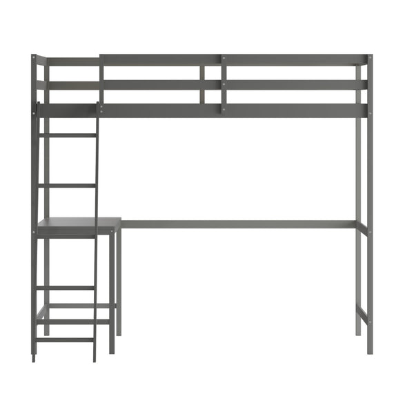 English Elm Riley Loft Bed Frame with Integrated Desk, Stylish Space-Saving Design for Kids and Teens' Rooms Light Gray Full MH-LBD5-LGY-F-GG