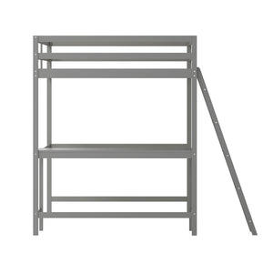 English Elm Riley Loft Bed Frame with Integrated Desk, Stylish Space-Saving Design for Kids and Teens' Rooms Light Gray Full MH-LBD5-LGY-F-GG