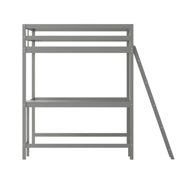 English Elm Riley Loft Bed Frame with Integrated Desk, Stylish Space-Saving Design for Kids and Teens' Rooms Light Gray Full MH-LBD5-LGY-F-GG