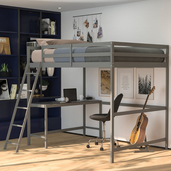 English Elm Riley Loft Bed Frame with Integrated Desk, Stylish Space-Saving Design for Kids and Teens' Rooms Light Gray Full MH-LBD5-LGY-F-GG