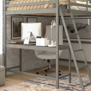 English Elm Riley Loft Bed Frame with Integrated Desk, Stylish Space-Saving Design for Kids and Teens' Rooms Light Gray Full MH-LBD5-LGY-F-GG