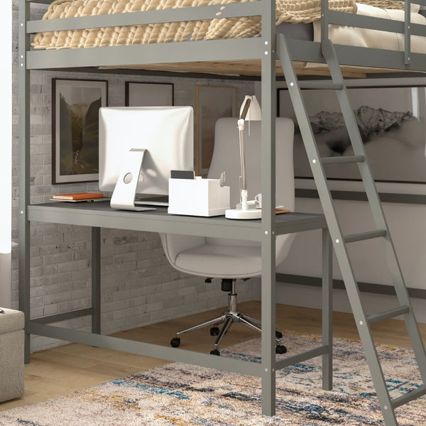 English Elm Riley Loft Bed Frame with Integrated Desk, Stylish Space-Saving Design for Kids and Teens' Rooms Light Gray Full MH-LBD5-LGY-F-GG
