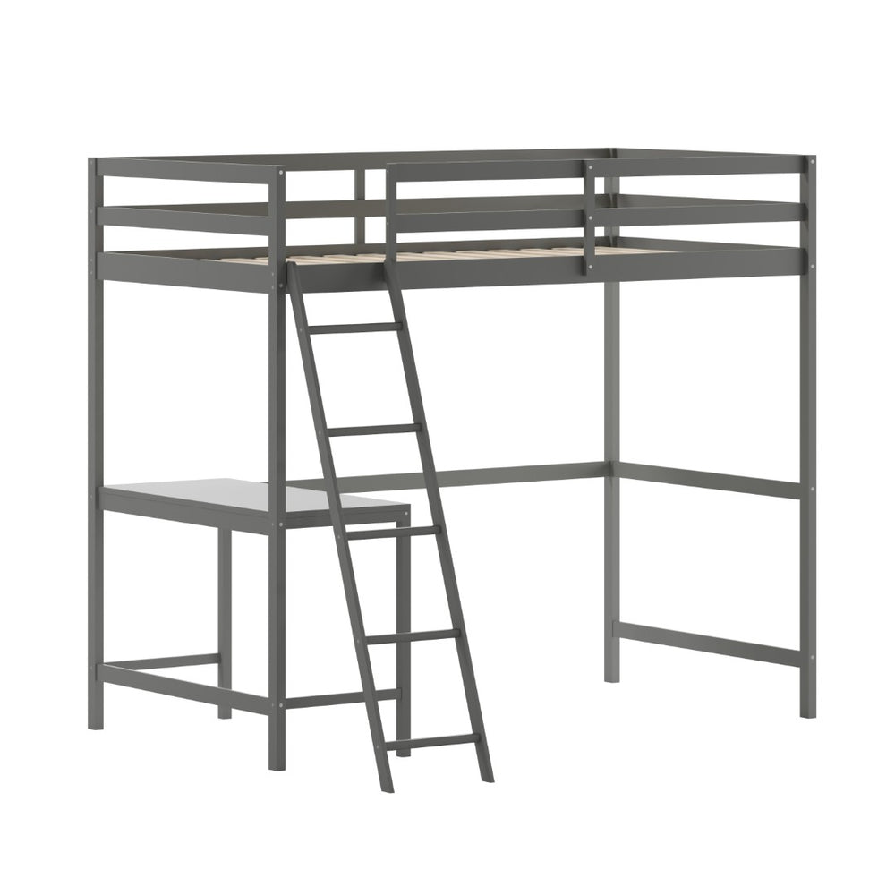 English Elm Riley Loft Bed Frame with Integrated Desk, Stylish Space-Saving Design for Kids and Teens' Rooms Light Gray Twin MH-LBD5-LGY-T-GG