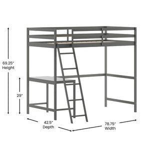 English Elm Riley Loft Bed Frame with Integrated Desk, Stylish Space-Saving Design for Kids and Teens' Rooms Light Gray Twin MH-LBD5-LGY-T-GG