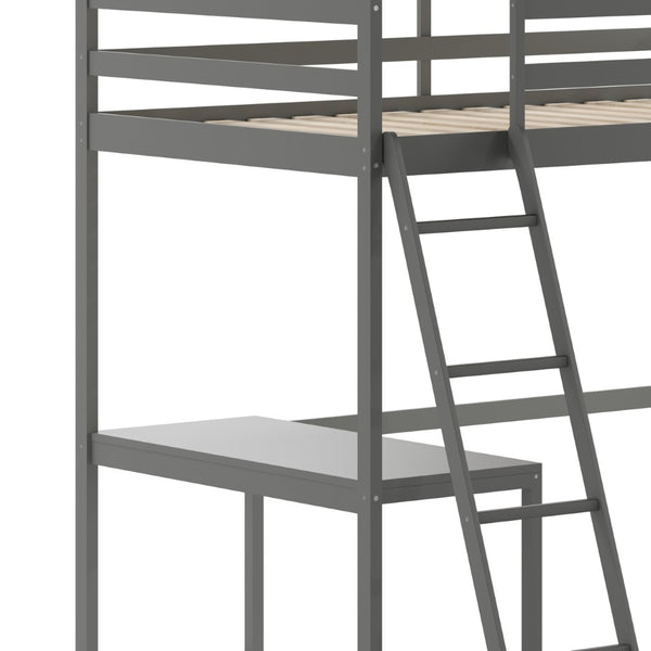English Elm Riley Loft Bed Frame with Integrated Desk, Stylish Space-Saving Design for Kids and Teens' Rooms Light Gray Twin MH-LBD5-LGY-T-GG