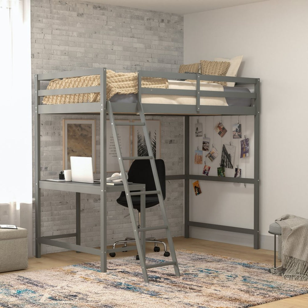 English Elm Riley Loft Bed Frame with Integrated Desk, Stylish Space-Saving Design for Kids and Teens' Rooms Light Gray Twin MH-LBD5-LGY-T-GG