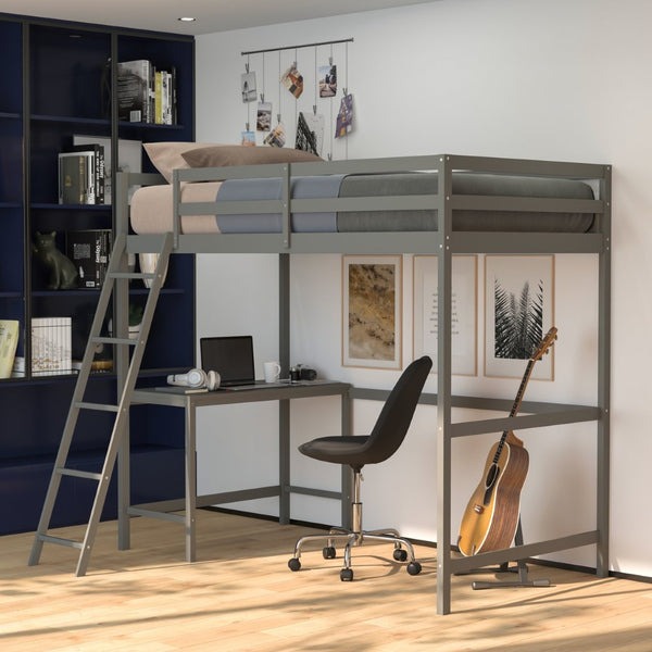 English Elm Riley Loft Bed Frame with Integrated Desk, Stylish Space-Saving Design for Kids and Teens' Rooms Light Gray Twin MH-LBD5-LGY-T-GG