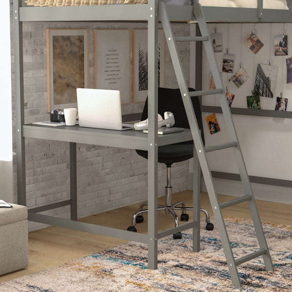 English Elm Riley Loft Bed Frame with Integrated Desk, Stylish Space-Saving Design for Kids and Teens' Rooms Light Gray Twin MH-LBD5-LGY-T-GG