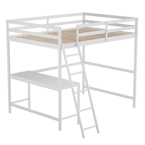 English Elm Riley Loft Bed Frame with Integrated Desk, Stylish Space-Saving Design for Kids and Teens' Rooms White Full MH-LBD5-WH-F-GG