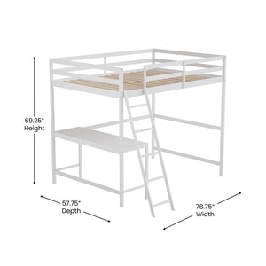 English Elm Riley Loft Bed Frame with Integrated Desk, Stylish Space-Saving Design for Kids and Teens' Rooms White Full MH-LBD5-WH-F-GG