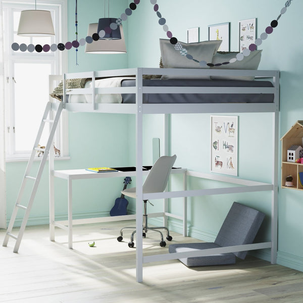 English Elm Riley Loft Bed Frame with Integrated Desk, Stylish Space-Saving Design for Kids and Teens' Rooms White Full MH-LBD5-WH-F-GG