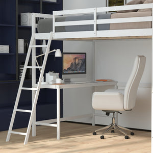 English Elm Riley Loft Bed Frame with Integrated Desk, Stylish Space-Saving Design for Kids and Teens' Rooms White Full MH-LBD5-WH-F-GG