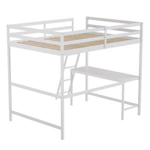 English Elm Riley Loft Bed Frame with Integrated Desk, Stylish Space-Saving Design for Kids and Teens' Rooms White Full MH-LBD5-WH-F-GG