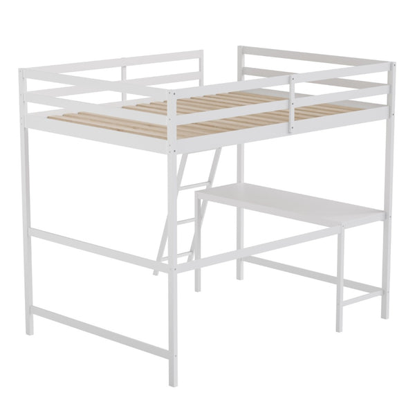 English Elm Riley Loft Bed Frame with Integrated Desk, Stylish Space-Saving Design for Kids and Teens' Rooms White Full MH-LBD5-WH-F-GG