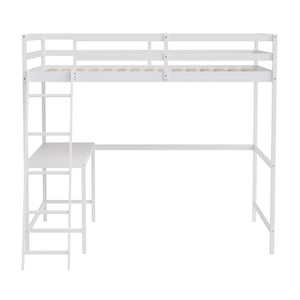 English Elm Riley Loft Bed Frame with Integrated Desk, Stylish Space-Saving Design for Kids and Teens' Rooms White Full MH-LBD5-WH-F-GG