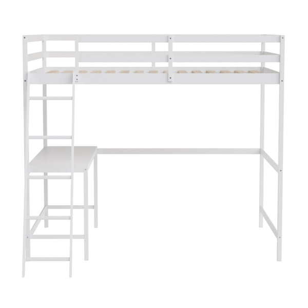 English Elm Riley Loft Bed Frame with Integrated Desk, Stylish Space-Saving Design for Kids and Teens' Rooms White Full MH-LBD5-WH-F-GG