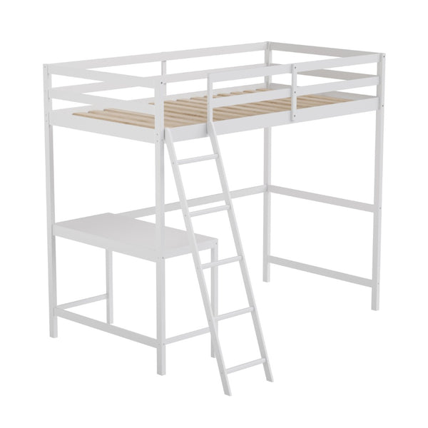 English Elm Riley Loft Bed Frame with Integrated Desk, Stylish Space-Saving Design for Kids and Teens' Rooms White Twin MH-LBD5-WH-T-GG