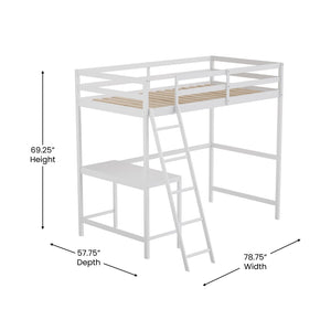 English Elm Riley Loft Bed Frame with Integrated Desk, Stylish Space-Saving Design for Kids and Teens' Rooms White Twin MH-LBD5-WH-T-GG