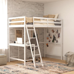 English Elm Riley Loft Bed Frame with Integrated Desk, Stylish Space-Saving Design for Kids and Teens' Rooms White Twin MH-LBD5-WH-T-GG