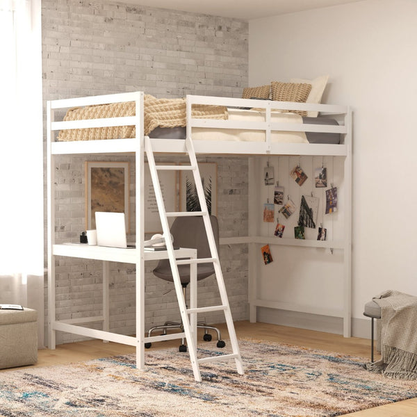 English Elm Riley Loft Bed Frame with Integrated Desk, Stylish Space-Saving Design for Kids and Teens' Rooms White Twin MH-LBD5-WH-T-GG