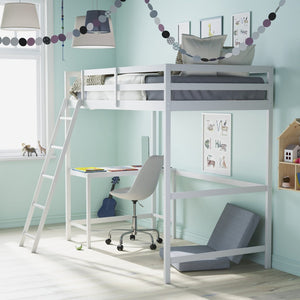 English Elm Riley Loft Bed Frame with Integrated Desk, Stylish Space-Saving Design for Kids and Teens' Rooms White Twin MH-LBD5-WH-T-GG