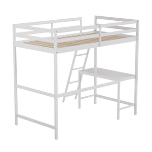 English Elm Riley Loft Bed Frame with Integrated Desk, Stylish Space-Saving Design for Kids and Teens' Rooms White Twin MH-LBD5-WH-T-GG