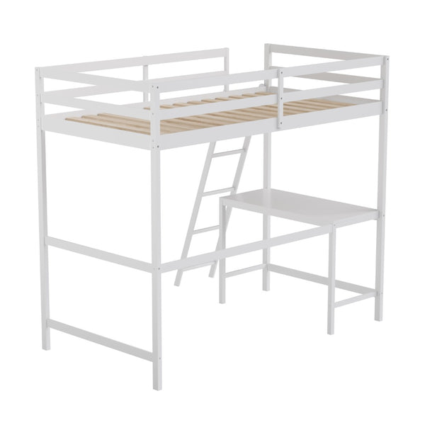 English Elm Riley Loft Bed Frame with Integrated Desk, Stylish Space-Saving Design for Kids and Teens' Rooms White Twin MH-LBD5-WH-T-GG