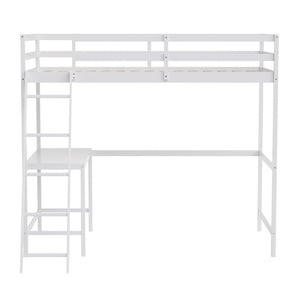English Elm Riley Loft Bed Frame with Integrated Desk, Stylish Space-Saving Design for Kids and Teens' Rooms White Twin MH-LBD5-WH-T-GG