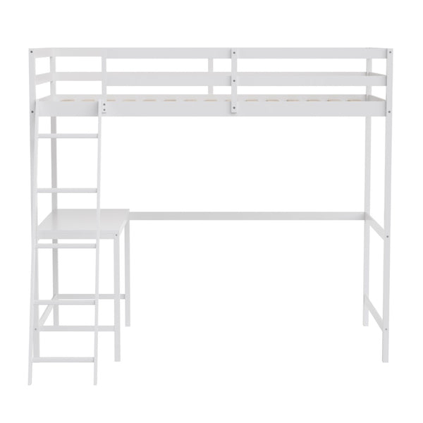 English Elm Riley Loft Bed Frame with Integrated Desk, Stylish Space-Saving Design for Kids and Teens' Rooms White Twin MH-LBD5-WH-T-GG