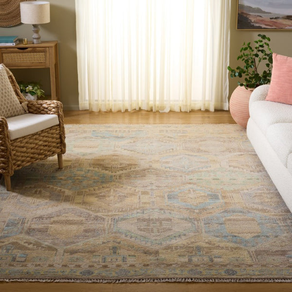 Safavieh Maharaja Hand Knotted Wool Area Rug Traditional Beige Blue Indoor Large Room 8'-0" x 10'-0" MHJ505B-8