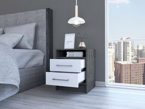 English Elm Eter Two Drawer Nightstand with Open Shelf Two Tone White Oak Modern Bedroom B20092016